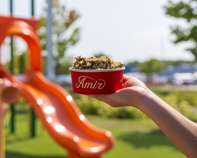 Amir food photography showing a sandwich and sauce.